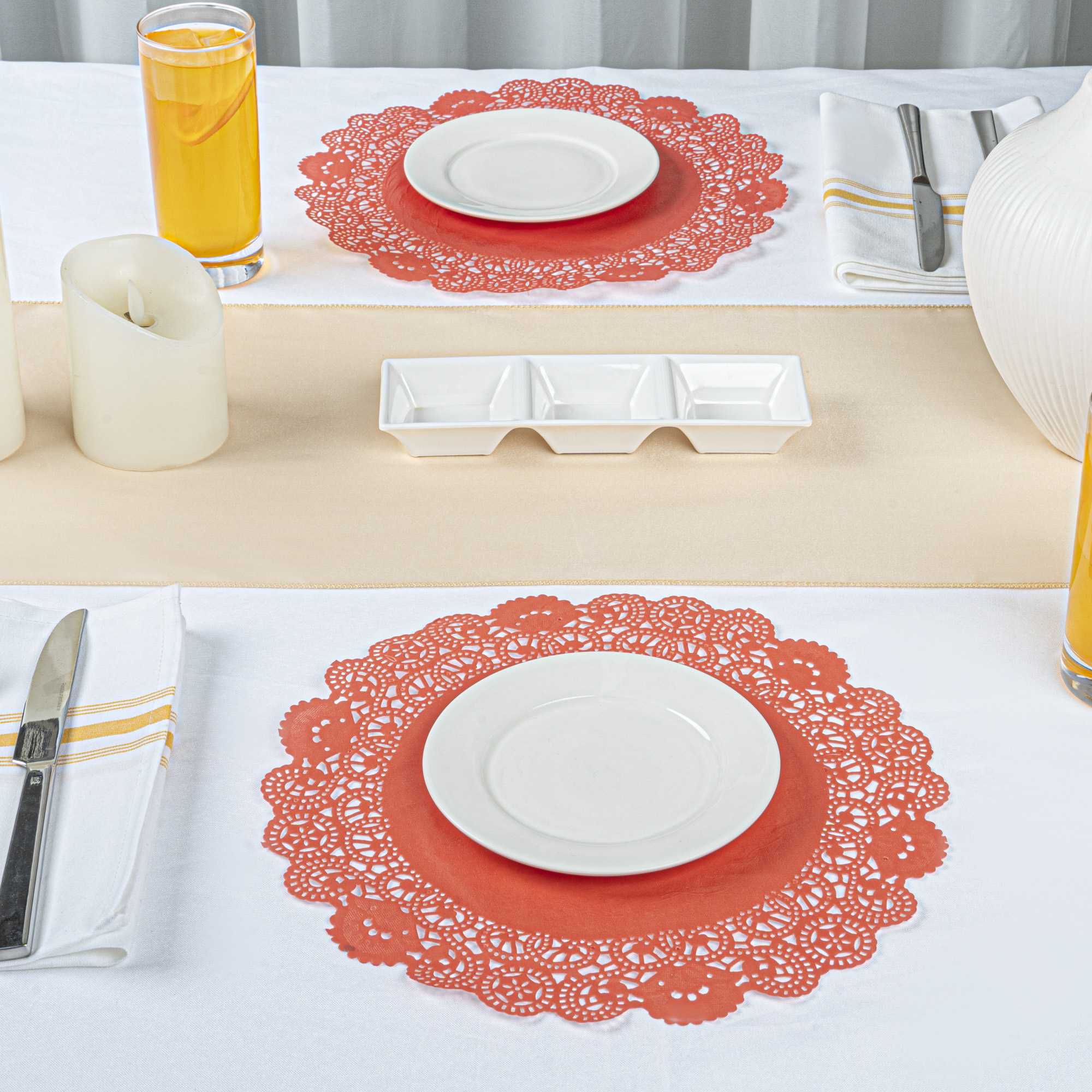 Pastry Tek Round Red Paper Doilies - Lace - 12" x 12" - 100 count box