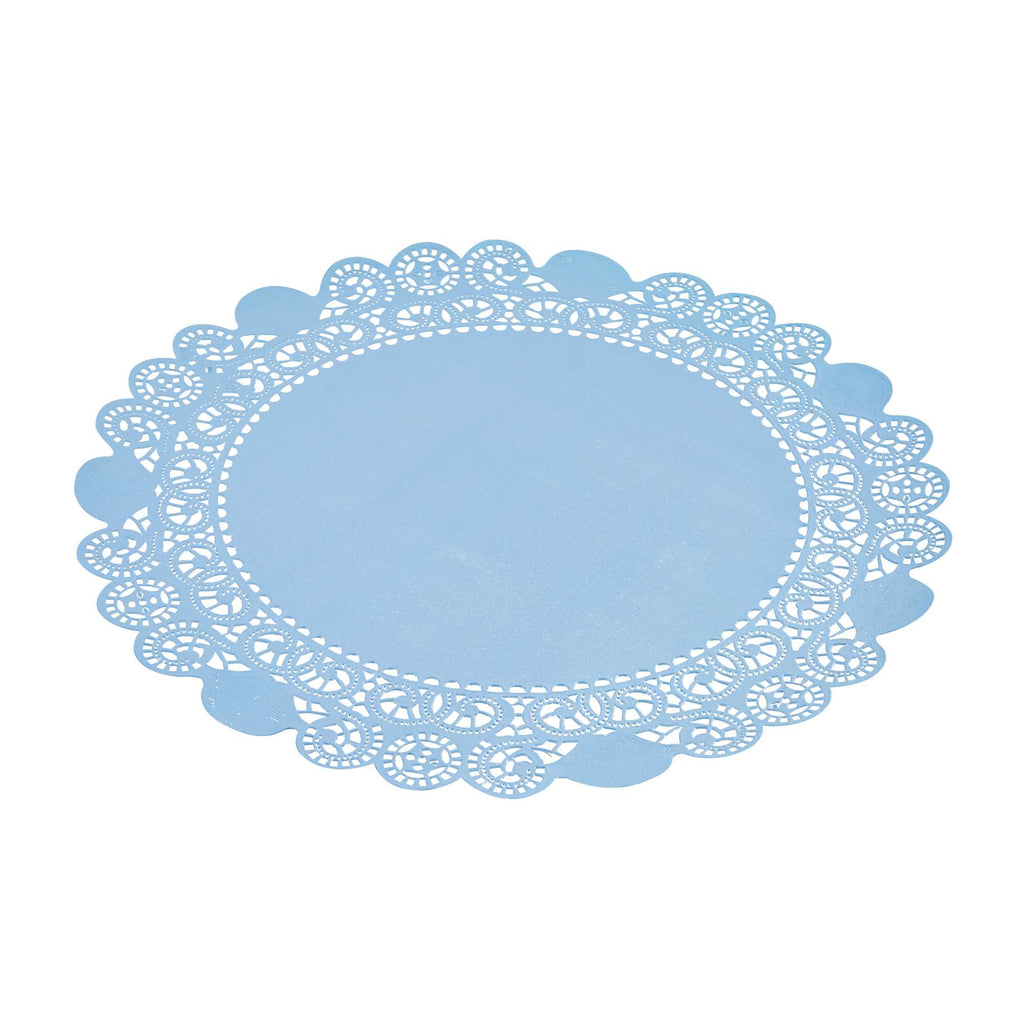 Pastry Tek Round Sky Blue Paper Doilies - Lace - 12" x 12" - 100 count box