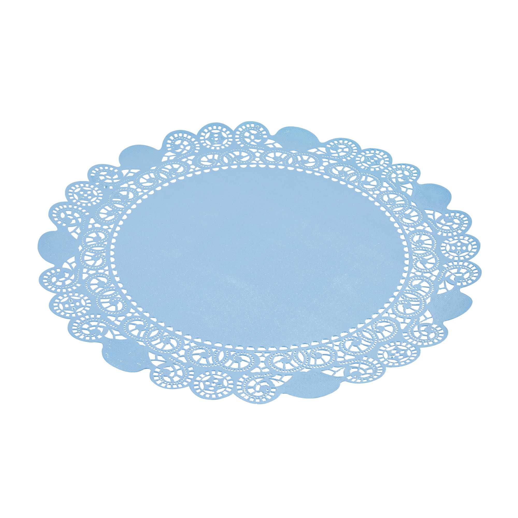 Pastry Tek Round Sky Blue Paper Doilies - Lace - 12" x 12" - 100 count box