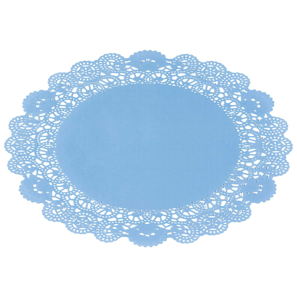 Pastry Tek Round Sky Blue Paper Doilies - Lace - 12" x 12" - 4000 count box