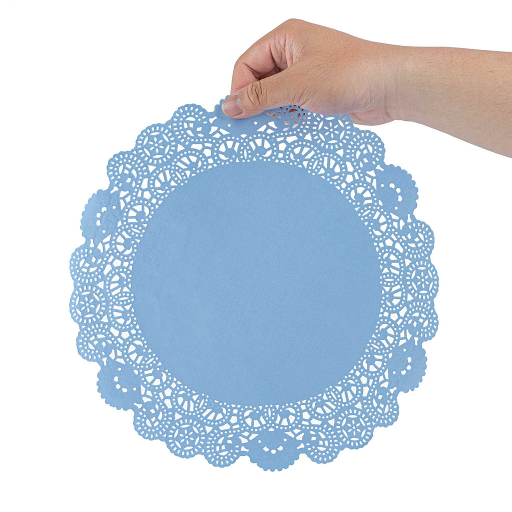 Pastry Tek Round Sky Blue Paper Doilies - Lace - 12" x 12" - 4000 count box