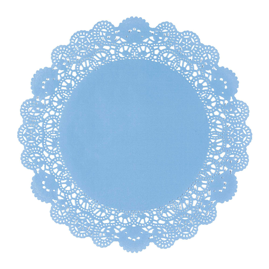 Pastry Tek Round Sky Blue Paper Doilies - Lace - 12" x 12" - 4000 count box