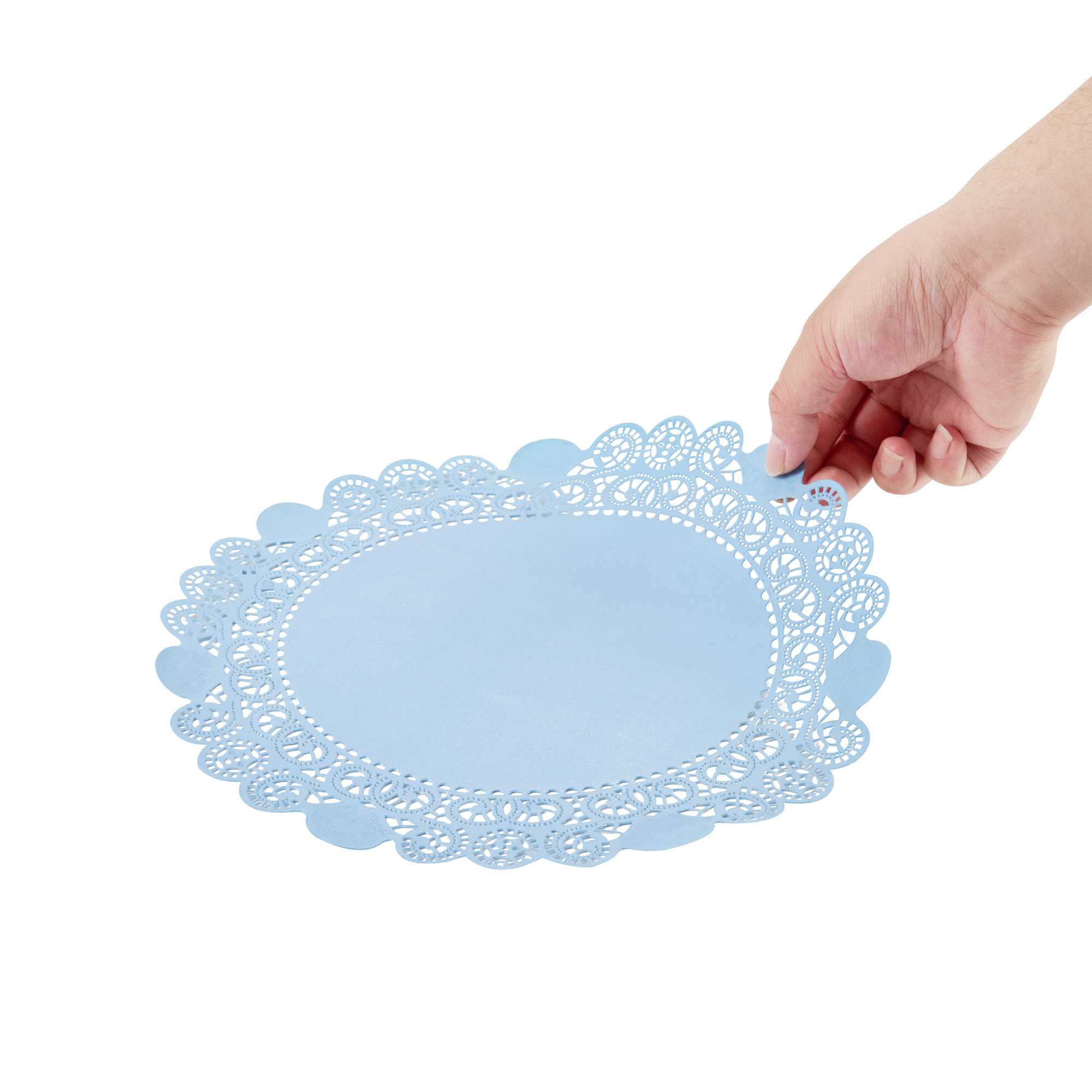 Pastry Tek Round Sky Blue Paper Doilies - Lace - 12" x 12" - 100 count box