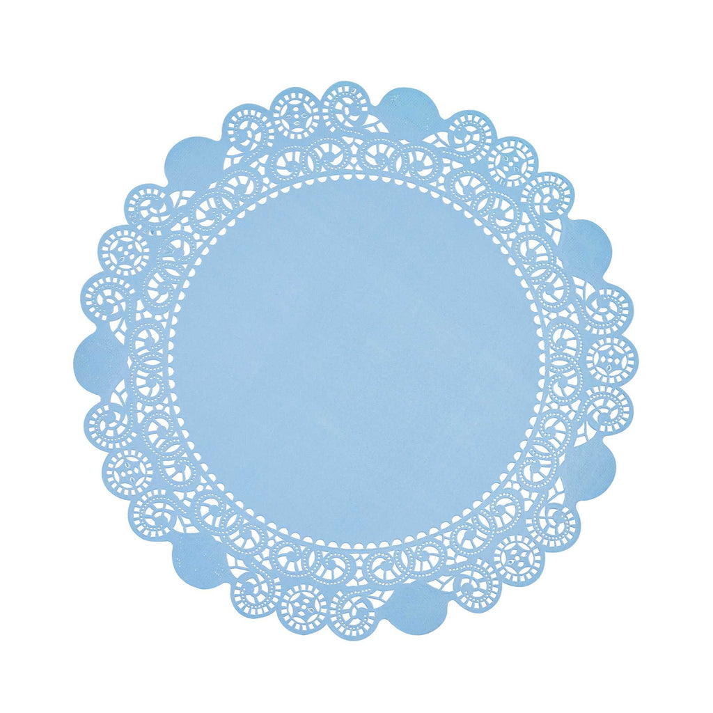 Pastry Tek Round Sky Blue Paper Doilies - Lace - 12" x 12" - 100 count box