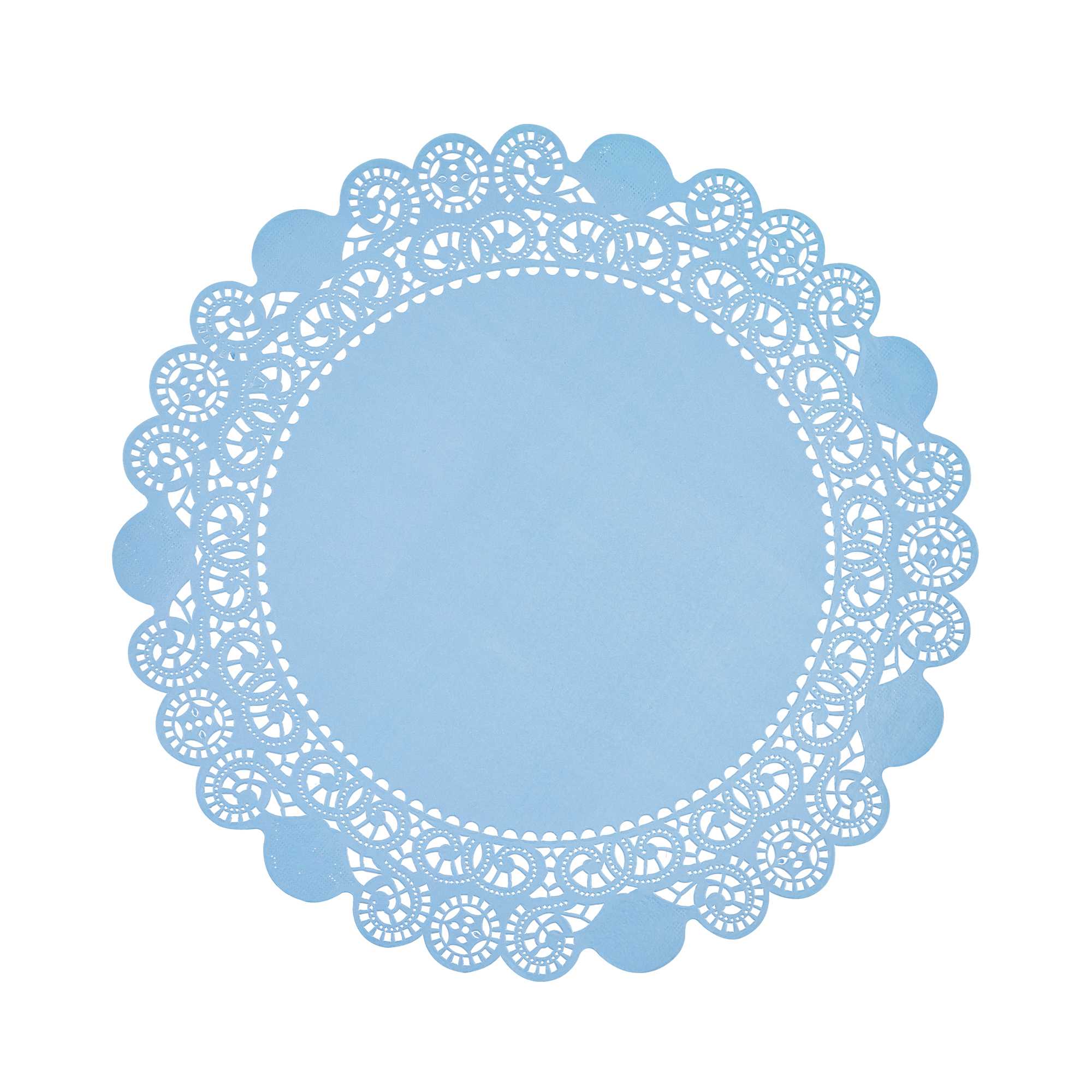 Pastry Tek Round Sky Blue Paper Doilies - Lace - 12" x 12" - 100 count box