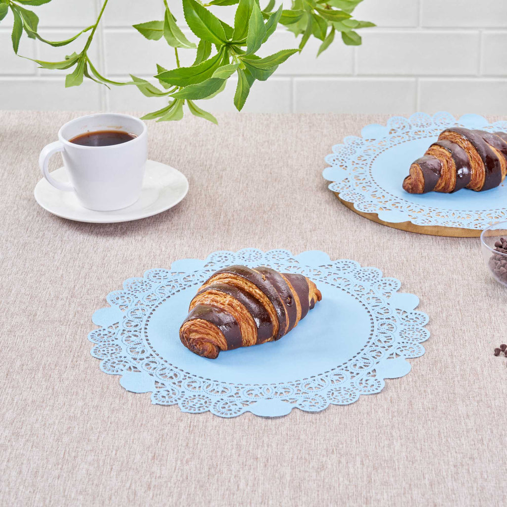 Pastry Tek Round Sky Blue Paper Doilies - Lace - 12" x 12" - 100 count box