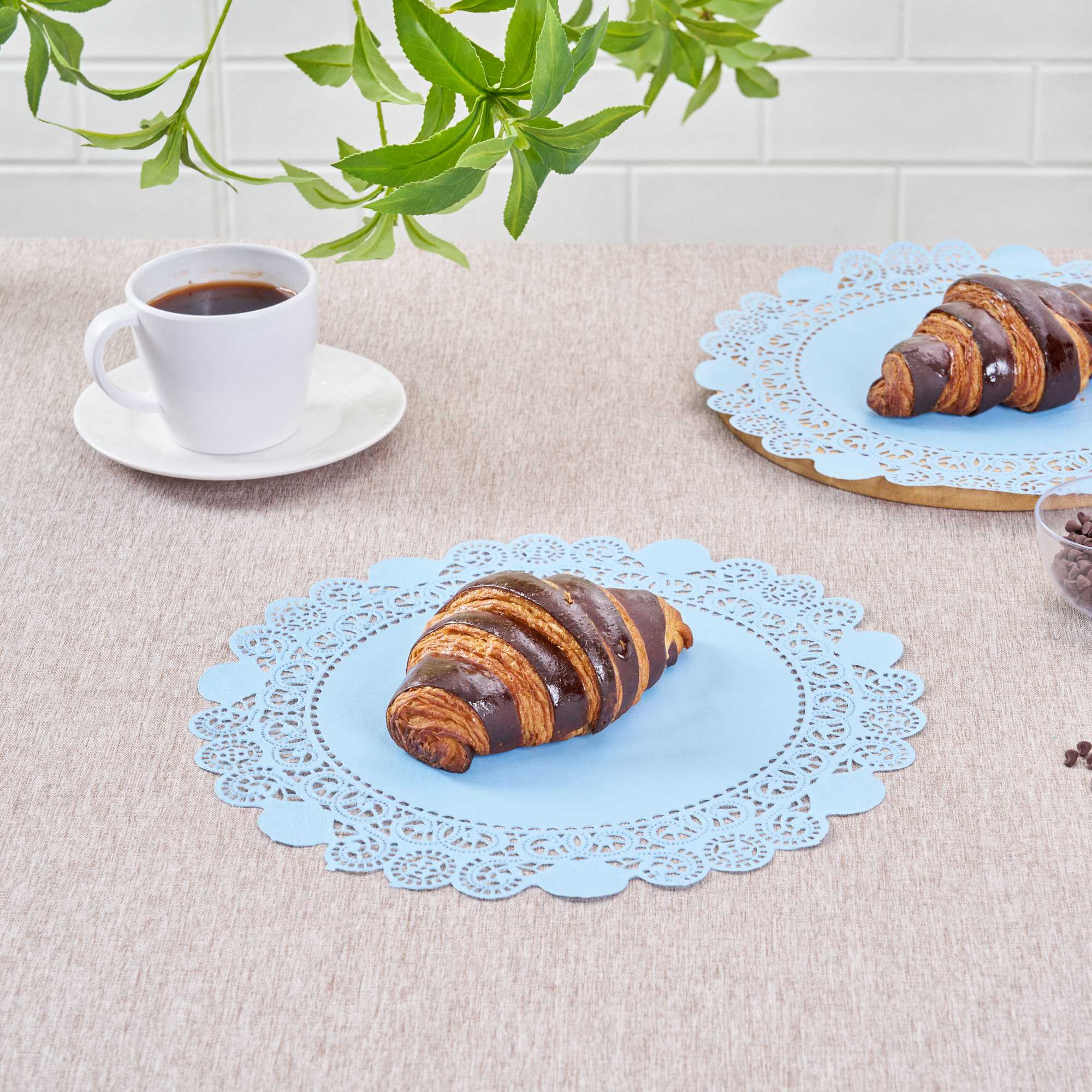 Pastry Tek Round Sky Blue Paper Doilies - Lace - 12" x 12" - 100 count box
