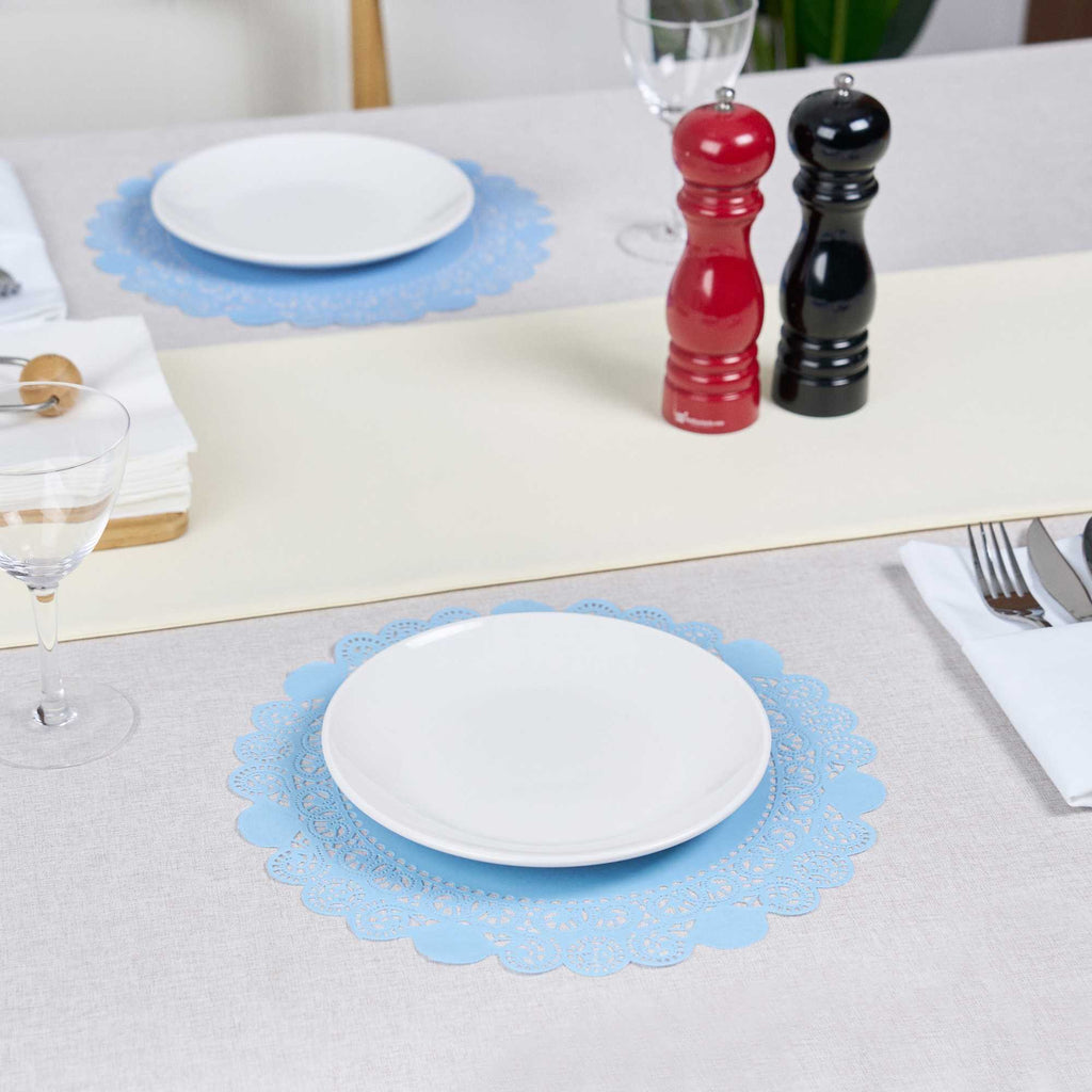 Pastry Tek Round Sky Blue Paper Doilies - Lace - 12" x 12" - 100 count box
