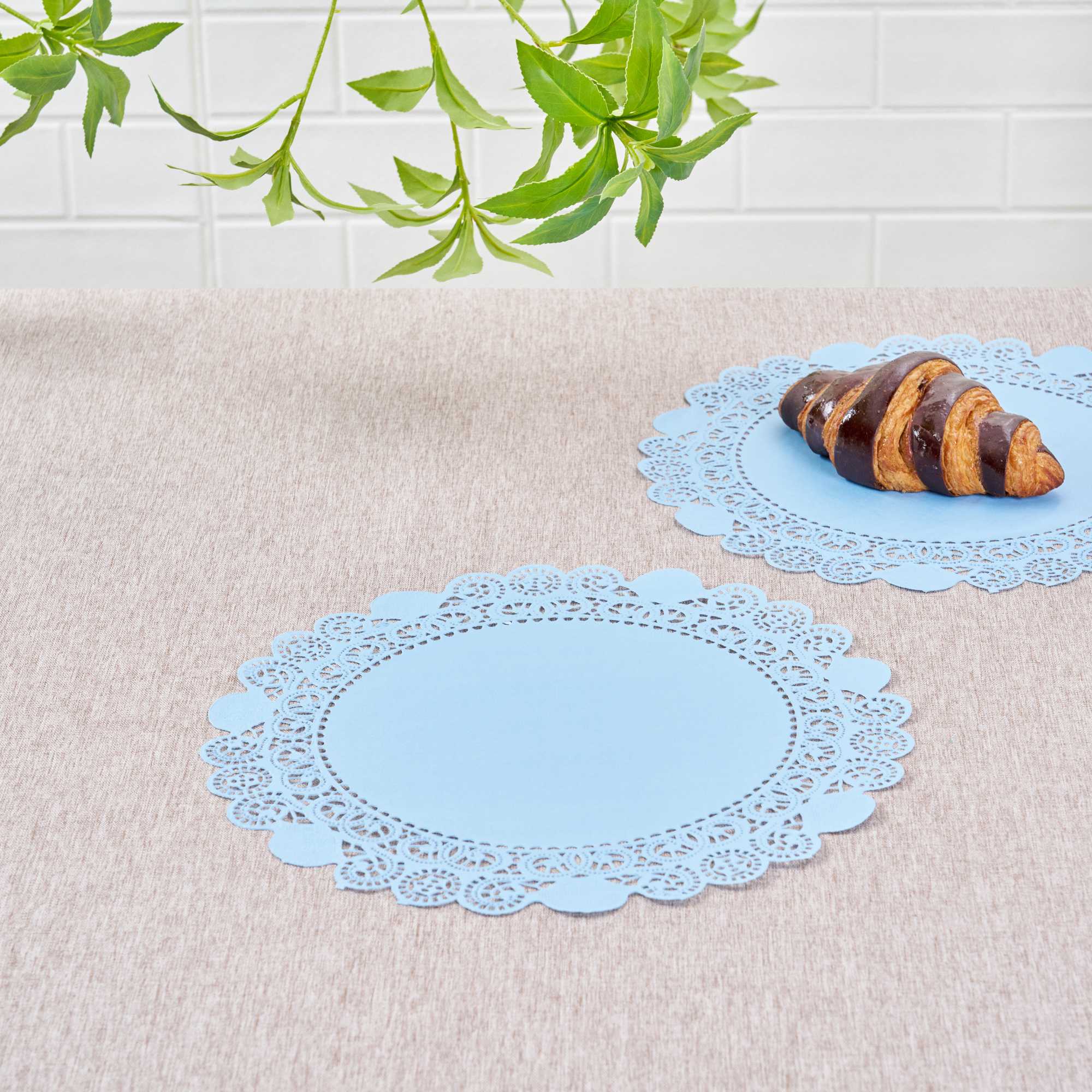 Pastry Tek Round Sky Blue Paper Doilies - Lace - 12" x 12" - 100 count box