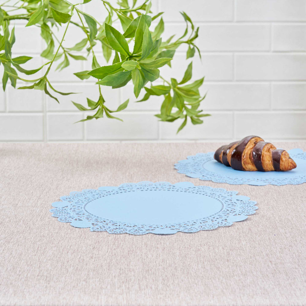Pastry Tek Round Sky Blue Paper Doilies - Lace - 12" x 12" - 100 count box