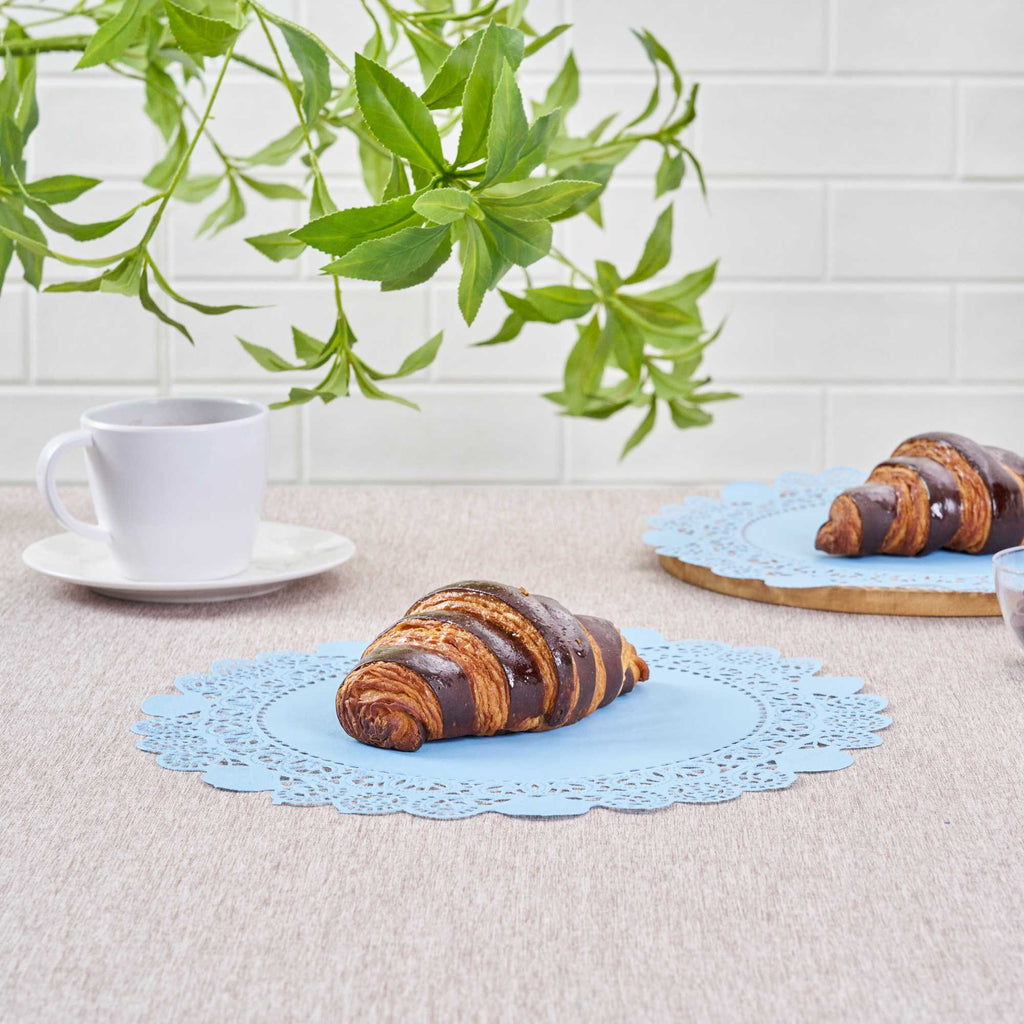 Pastry Tek Round Sky Blue Paper Doilies - Lace - 12" x 12" - 100 count box