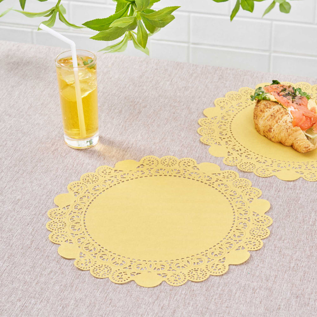 Pastry Tek Round Orange Paper Doilies - Lace - 12" x 12" - 100 count box