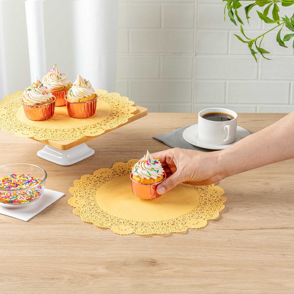 Pastry Tek Round Orange Paper Doilies - Lace - 12" x 12" - 4000 count box