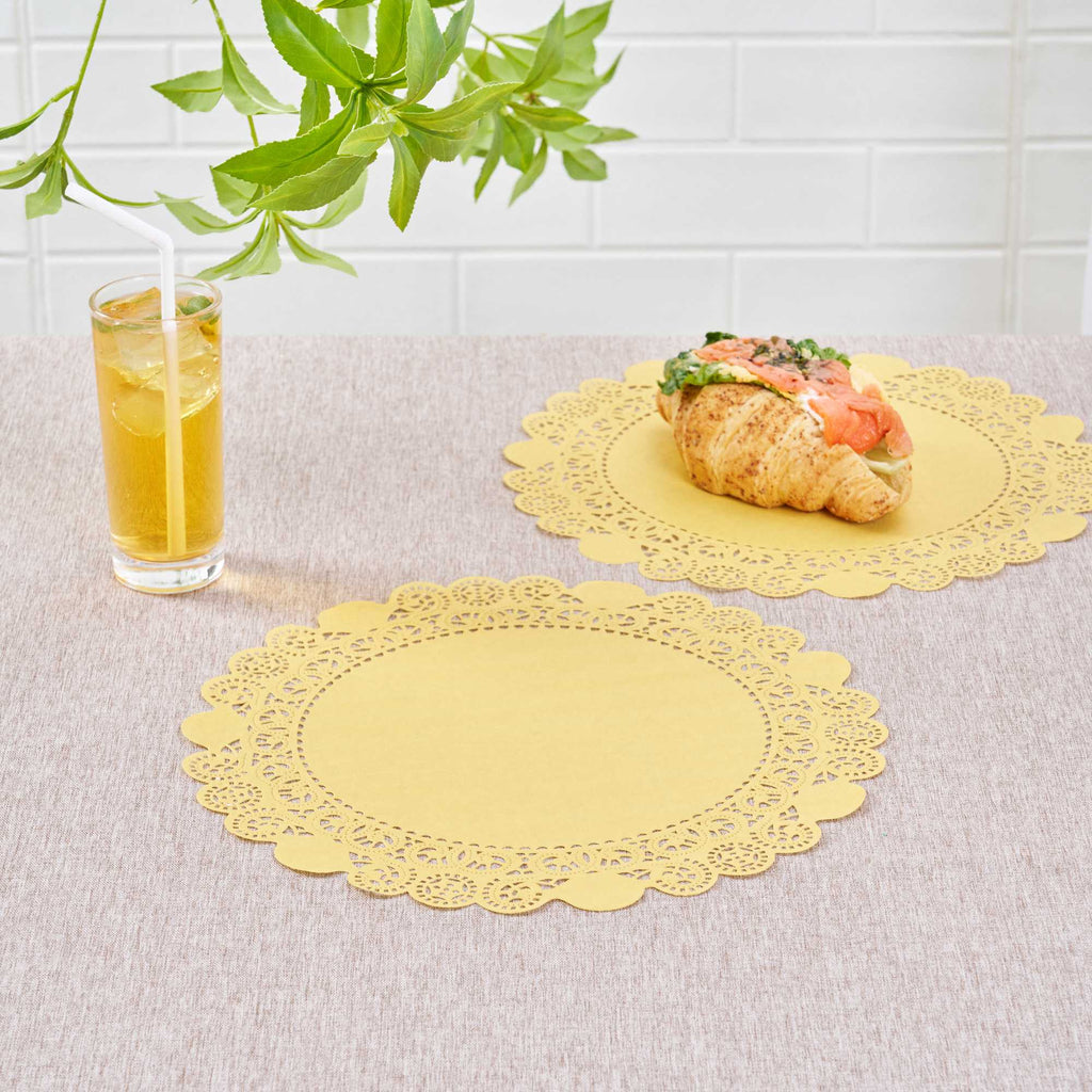 Pastry Tek Round Orange Paper Doilies - Lace - 12" x 12" - 100 count box
