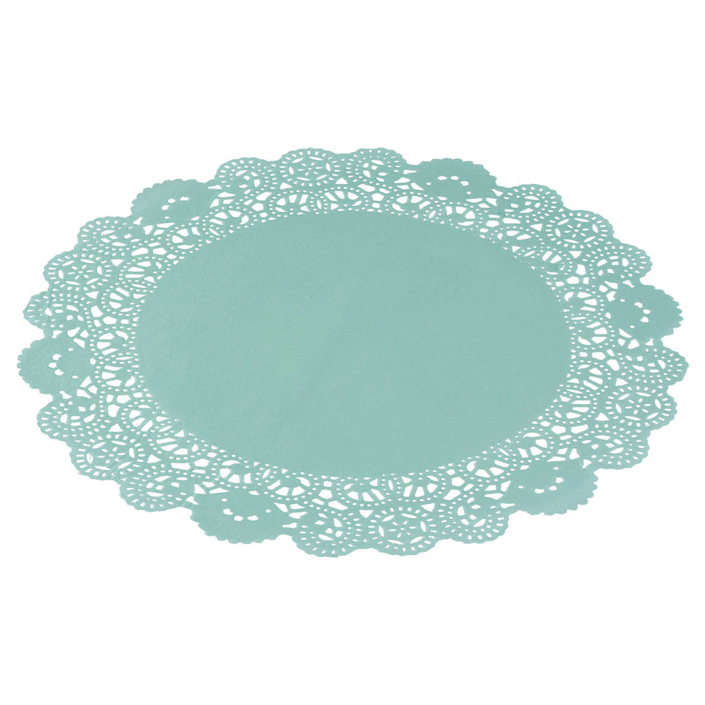 Pastry Tek Round Teal Paper Doilies - Lace - 12" x 12" - 4000 count box