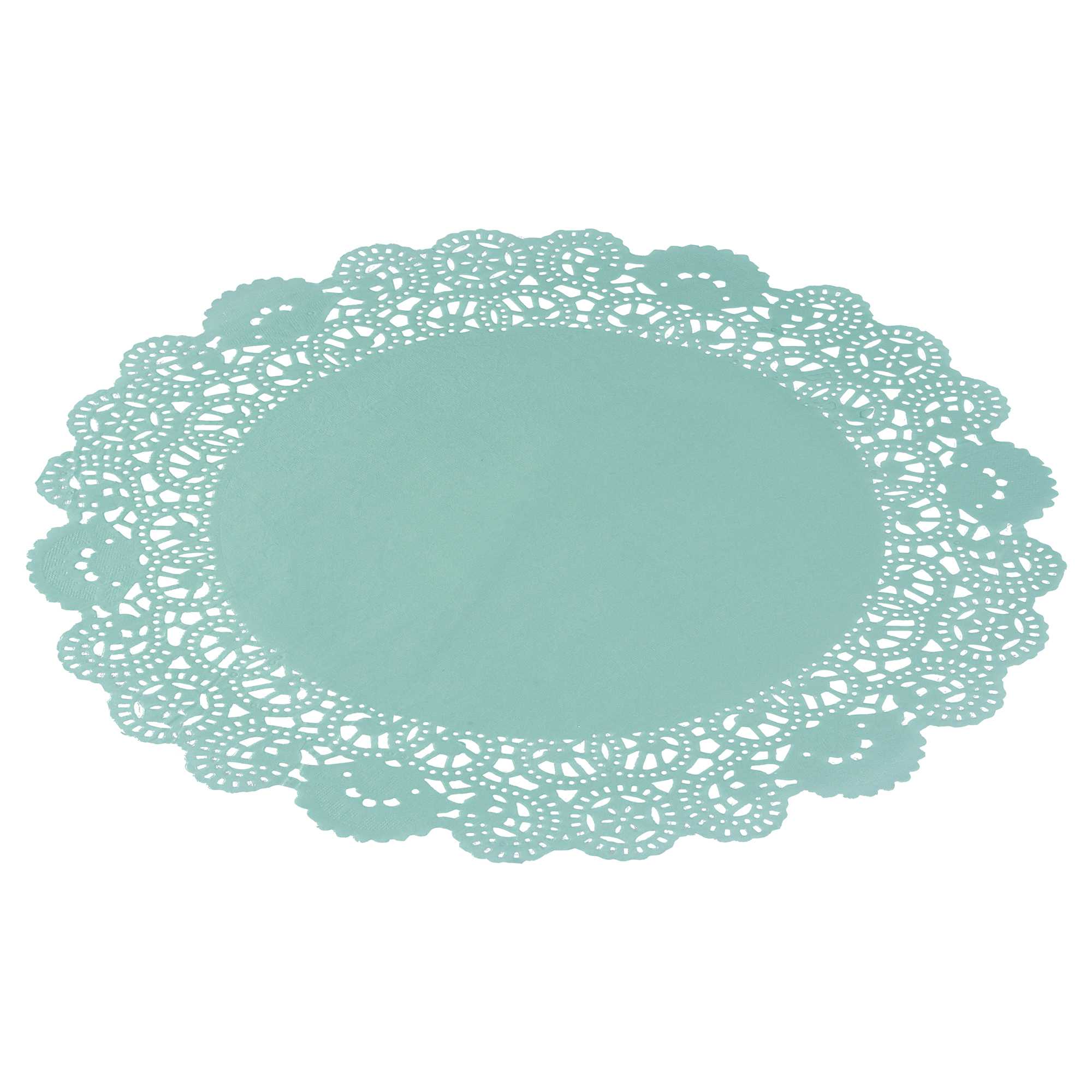 Pastry Tek Round Teal Paper Doilies - Lace - 12" x 12" - 4000 count box