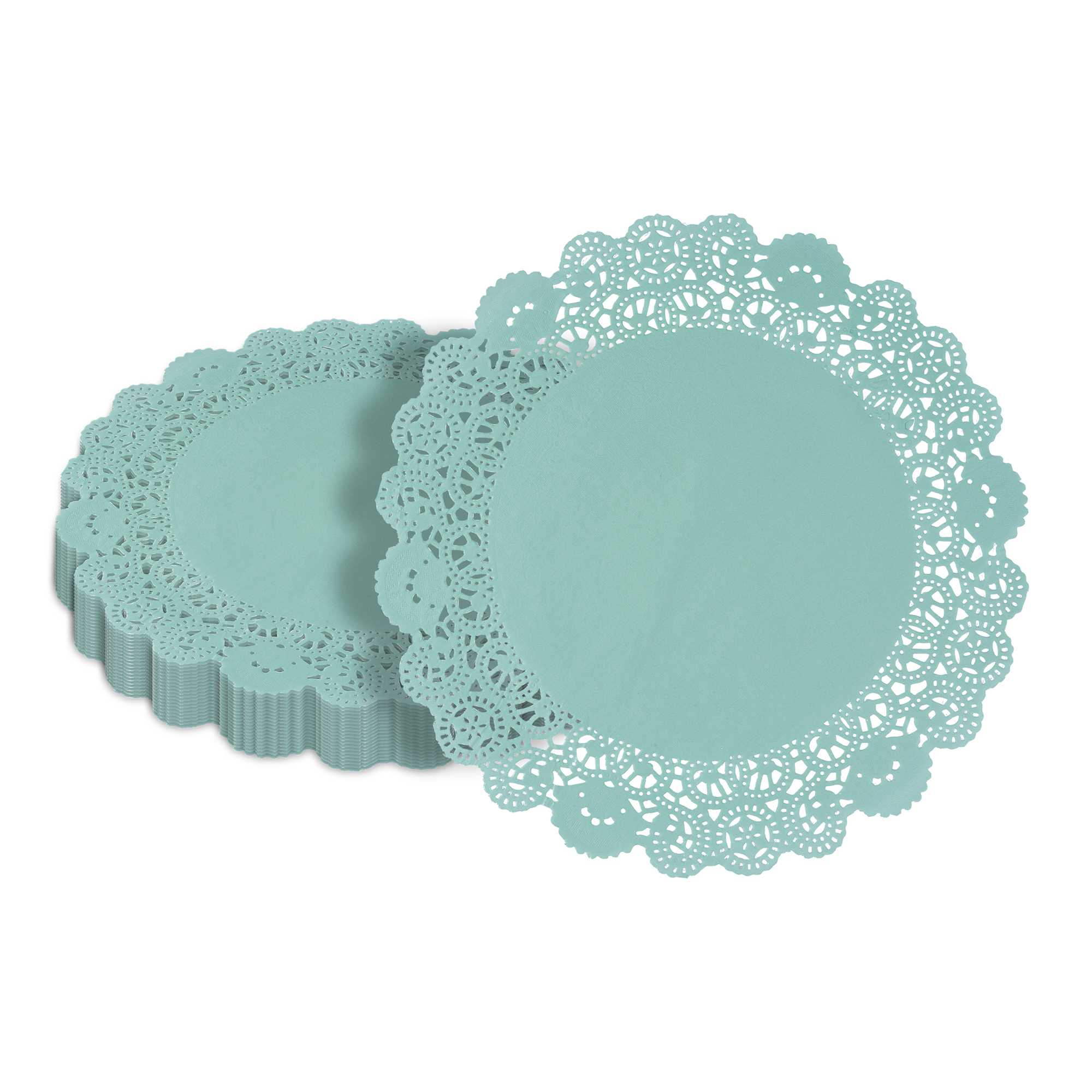 Pastry Tek Round Teal Paper Doilies - Lace - 12" x 12" - 4000 count box