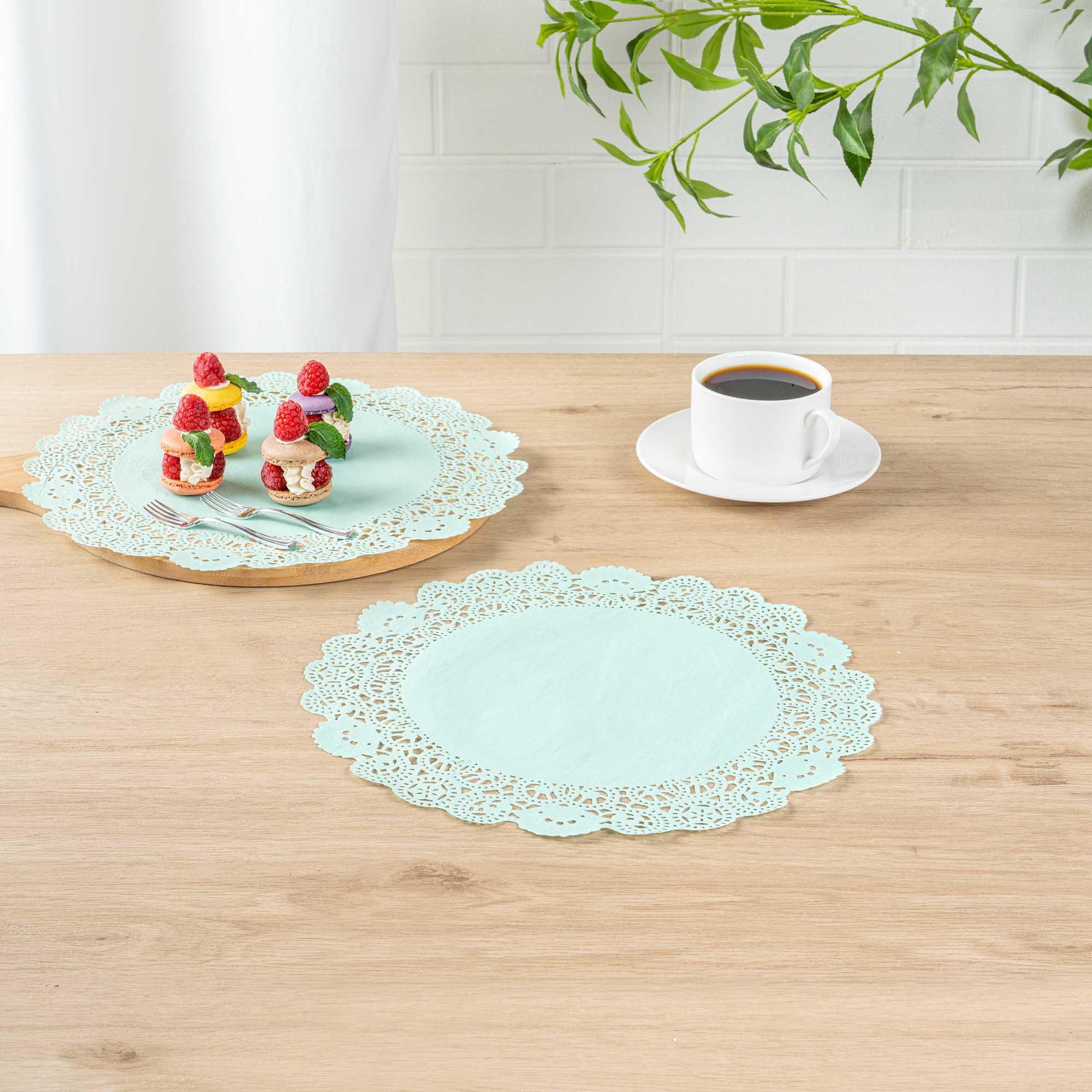 Pastry Tek Round Teal Paper Doilies - Lace - 12" x 12" - 4000 count box