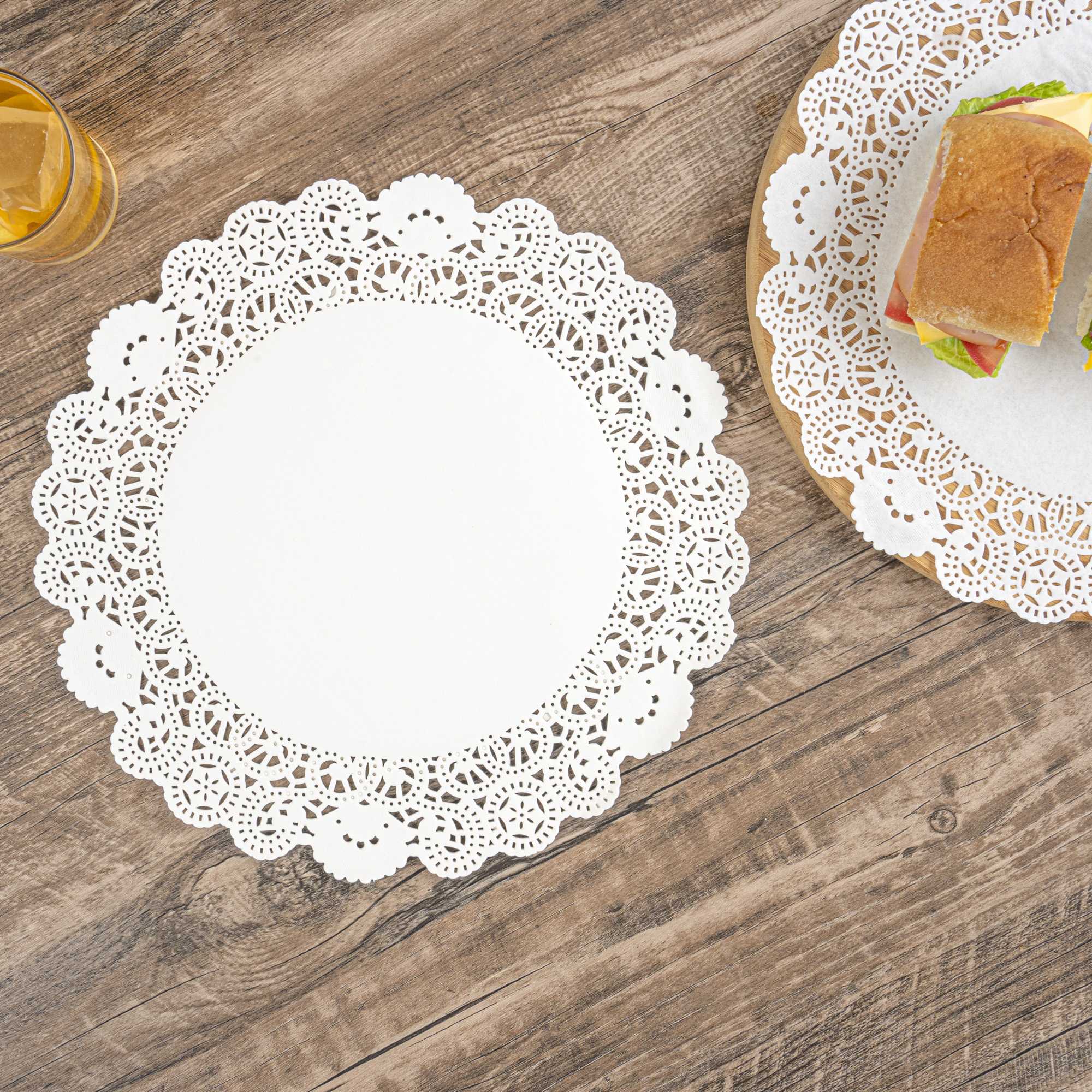 Pastry Tek Round White Paper Doilies - Lace - 12" x 12" - 4000 count box