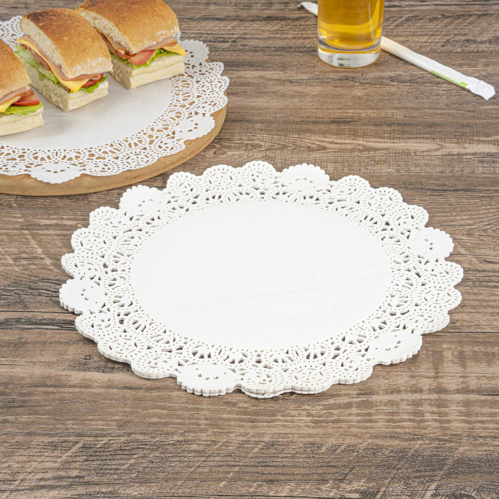 Pastry Tek Round White Paper Doilies - Lace - 12" x 12" - 4000 count box
