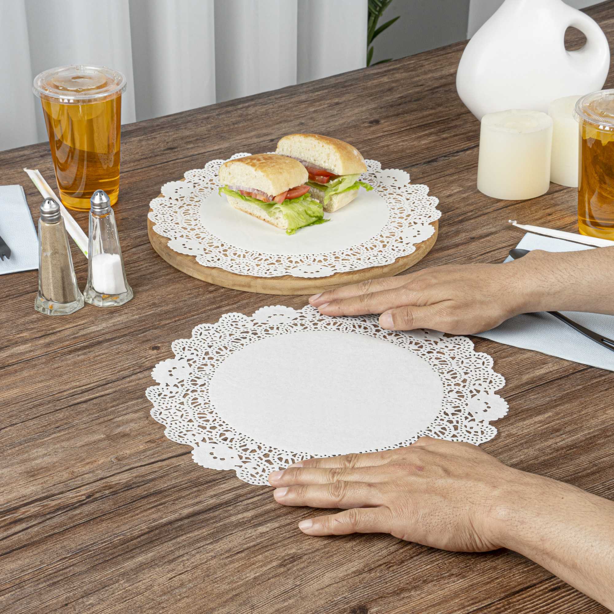 Pastry Tek Round White Paper Doilies - Lace - 12" x 12" - 4000 count box