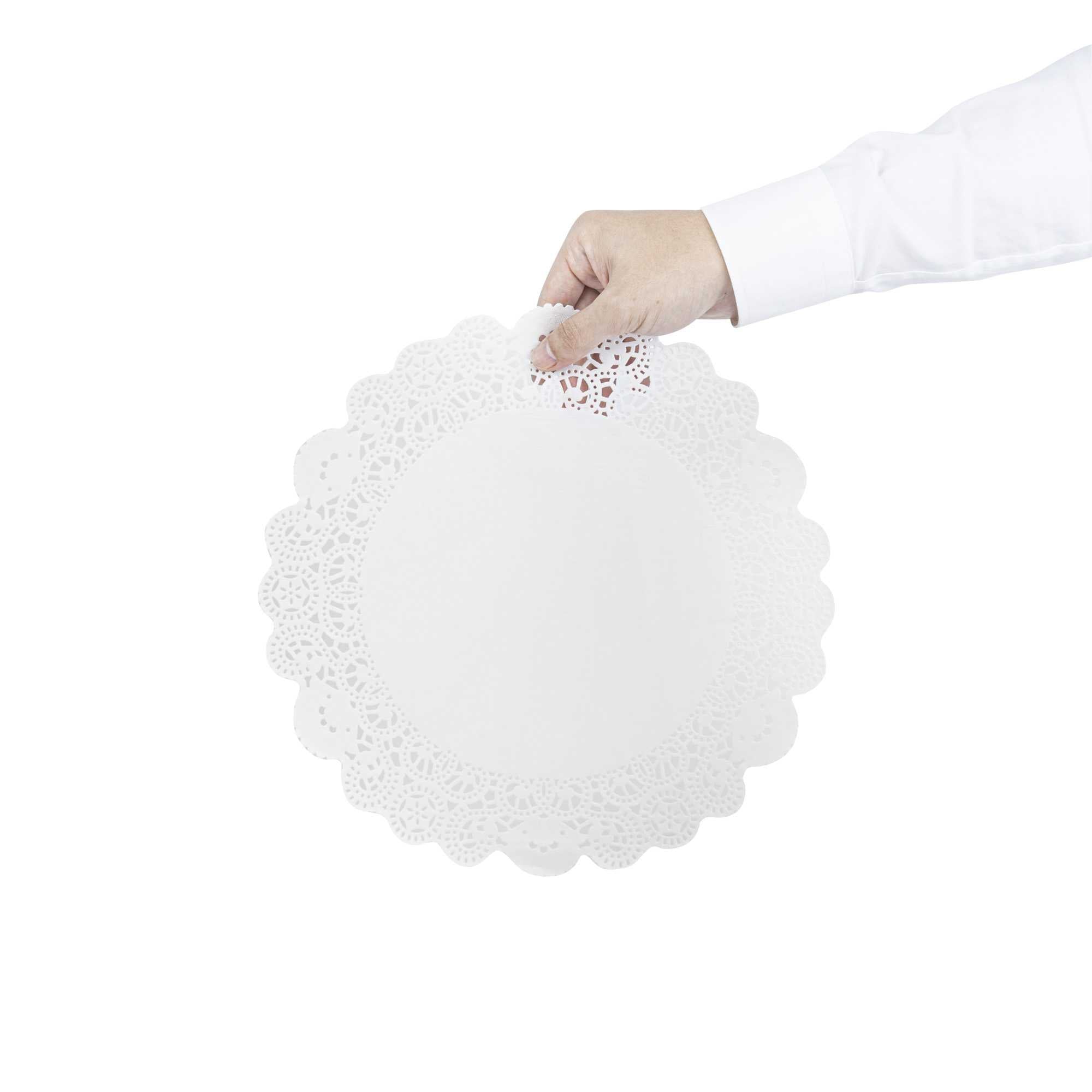 Pastry Tek Round White Paper Doilies - Lace - 12" x 12" - 100 count box