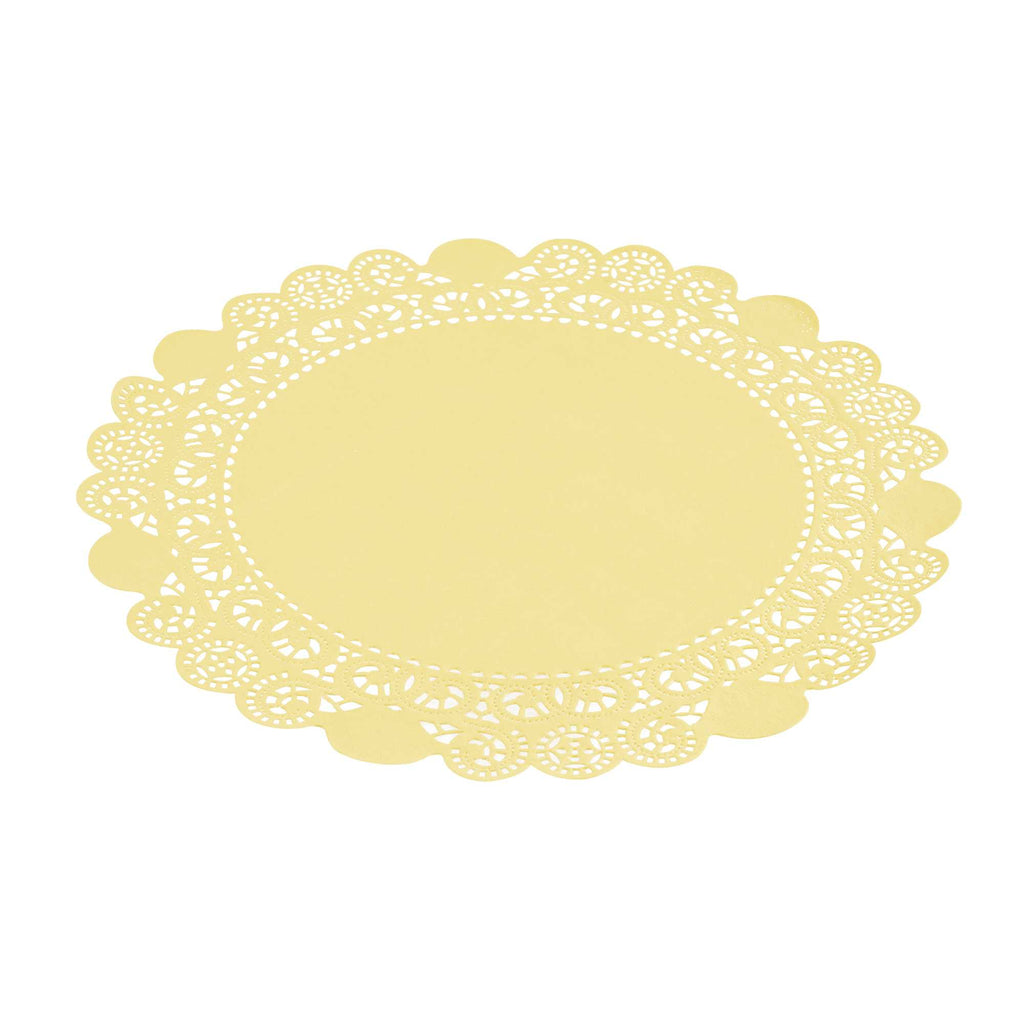 Pastry Tek Round Yellow Paper Doilies - Lace - 12" x 12" - 100 count box