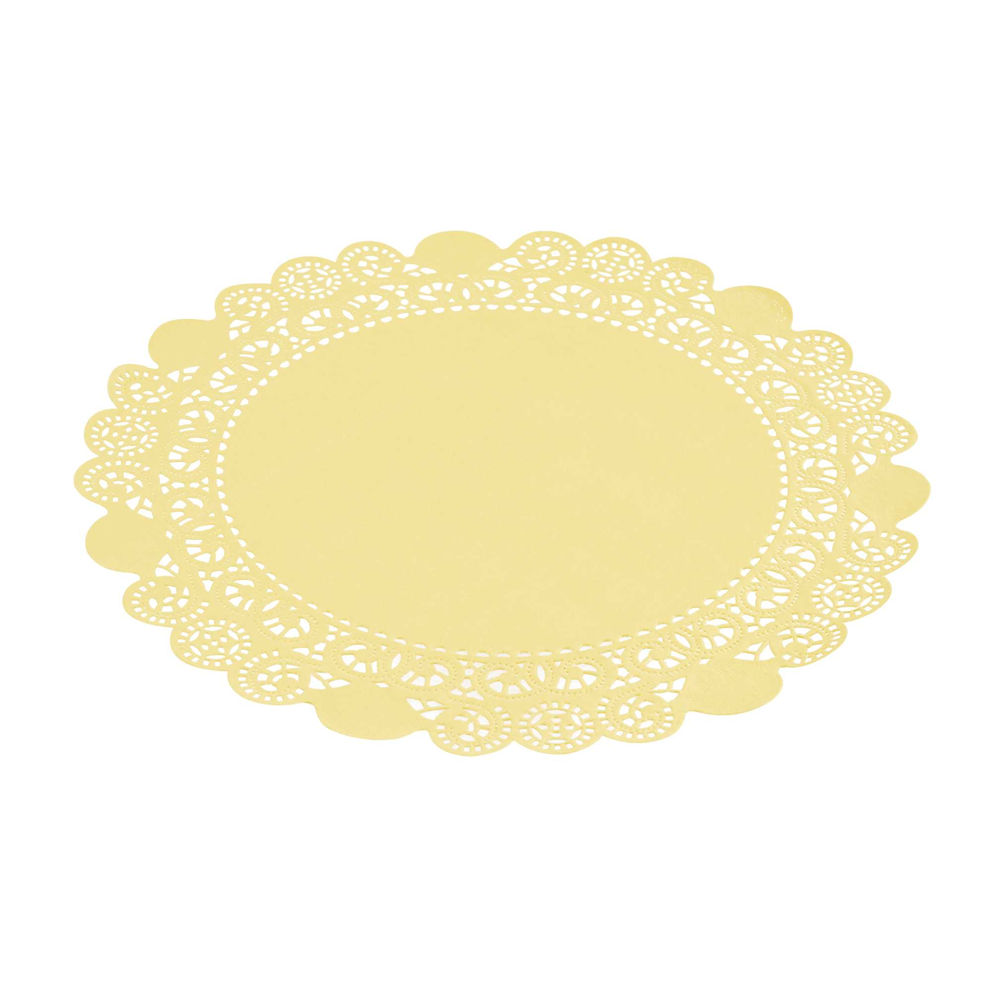 Pastry Tek Round Yellow Paper Doilies - Lace - 12" x 12" - 100 count box