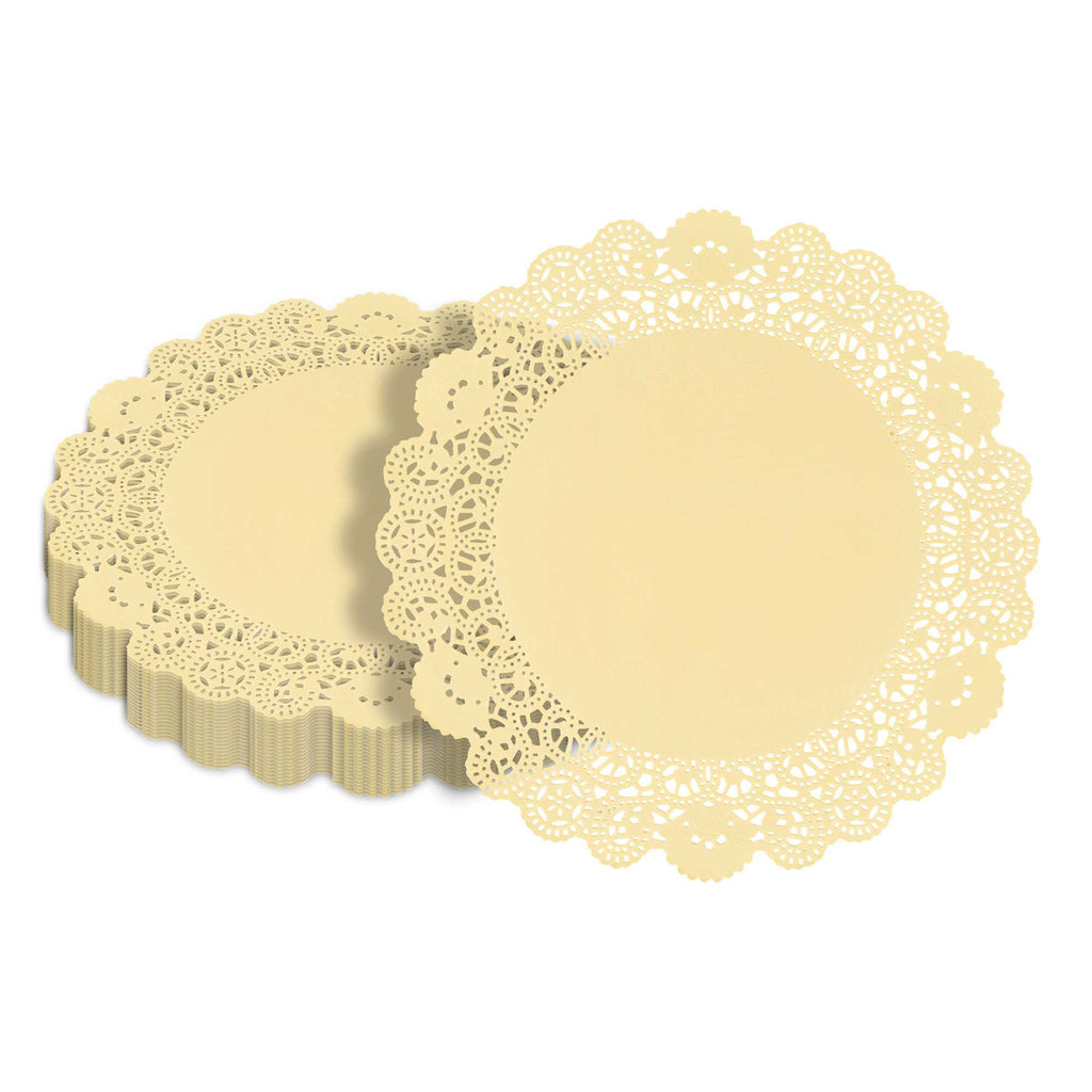 Pastry Tek Round Yellow Paper Doilies - Lace - 12" x 12" - 4000 count box