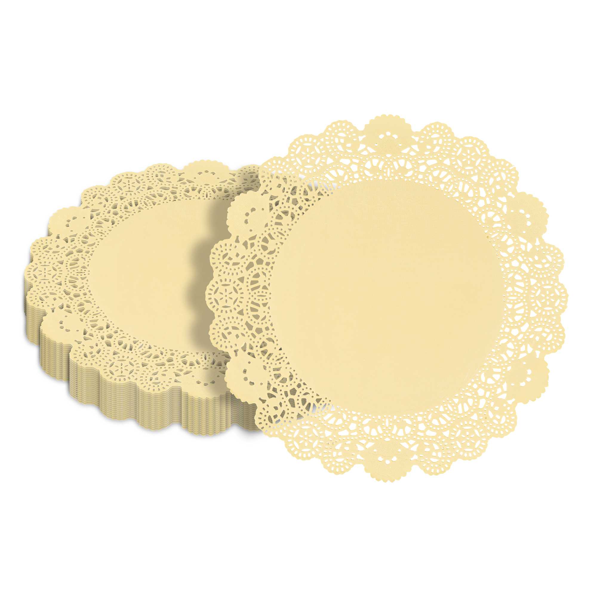 Pastry Tek Round Yellow Paper Doilies - Lace - 12" x 12" - 4000 count box