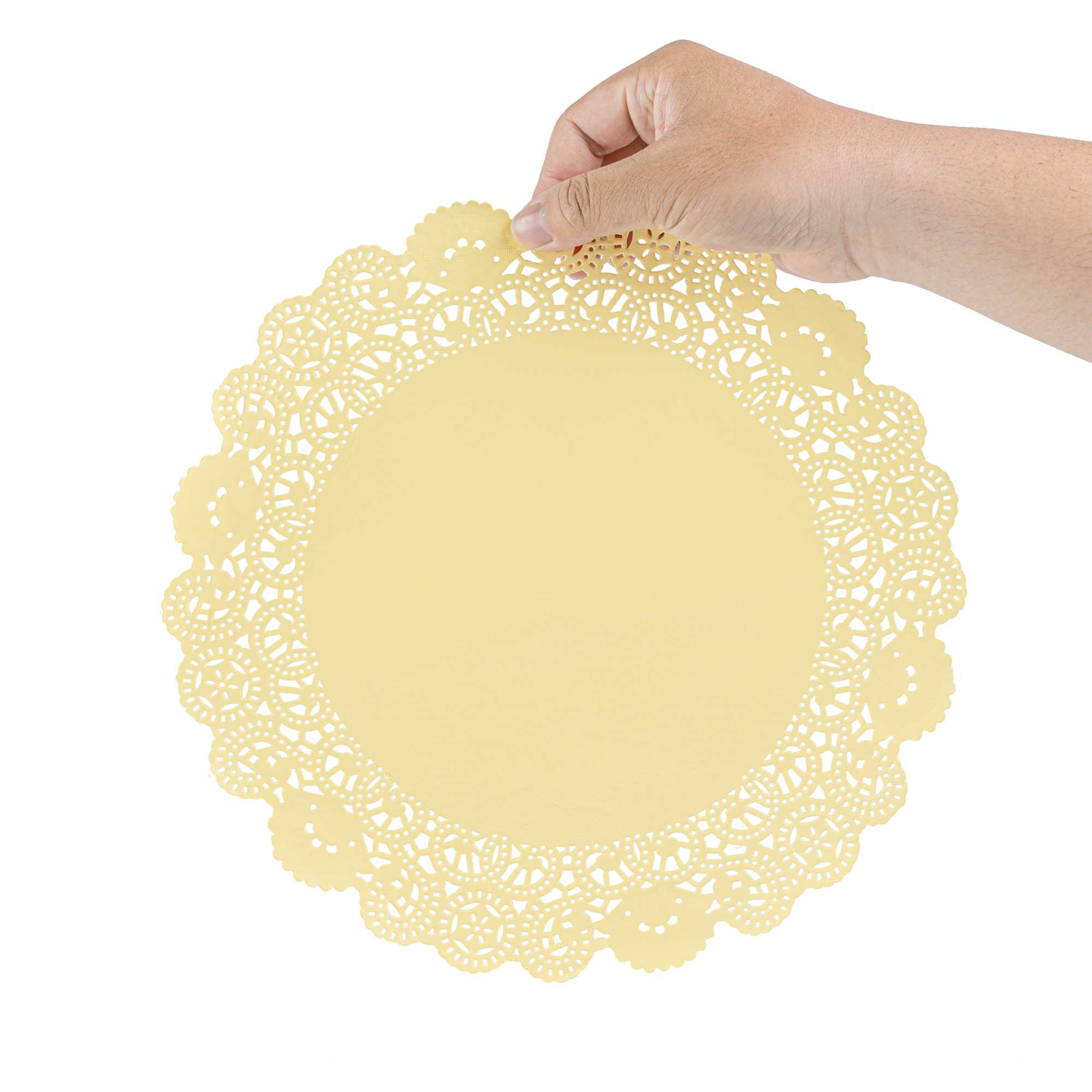 Pastry Tek Round Yellow Paper Doilies - Lace - 12" x 12" - 4000 count box