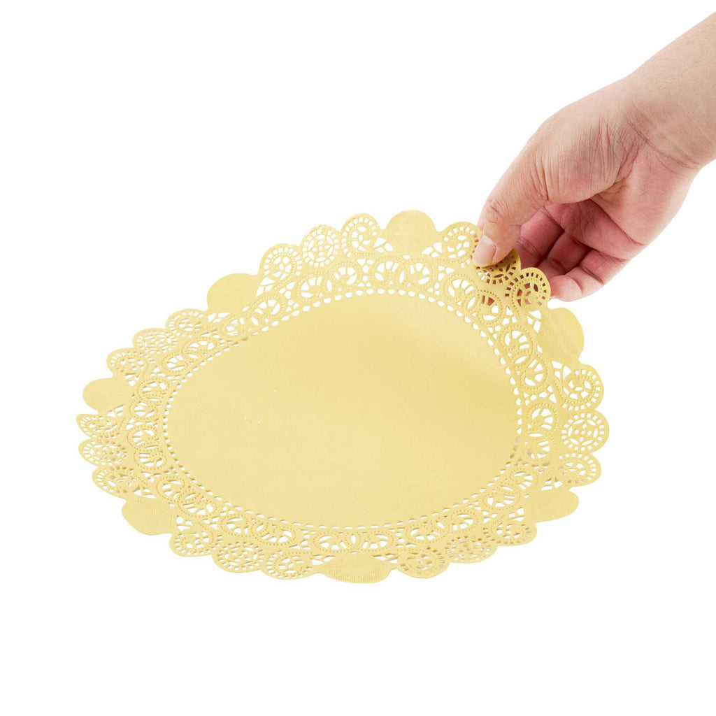 Pastry Tek Round Yellow Paper Doilies - Lace - 12" x 12" - 100 count box