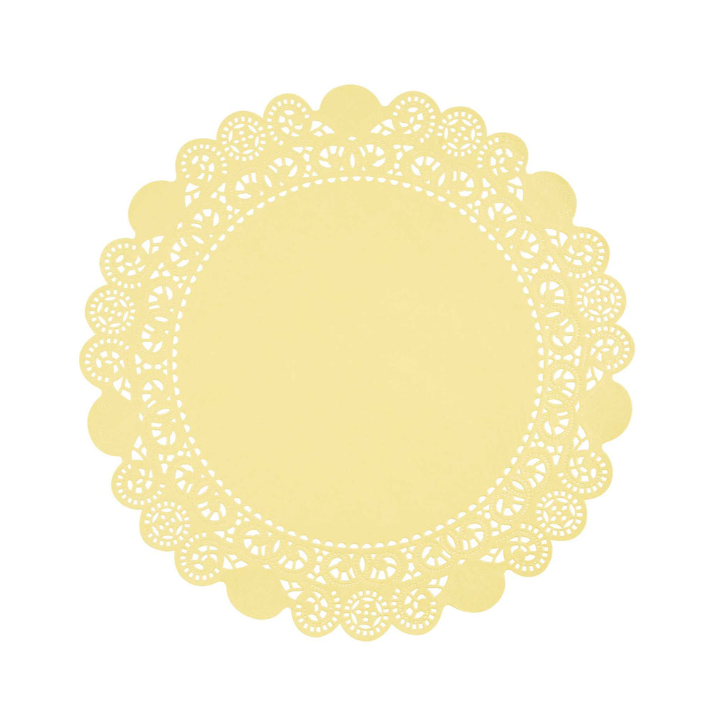 Pastry Tek Round Yellow Paper Doilies - Lace - 12" x 12" - 100 count box