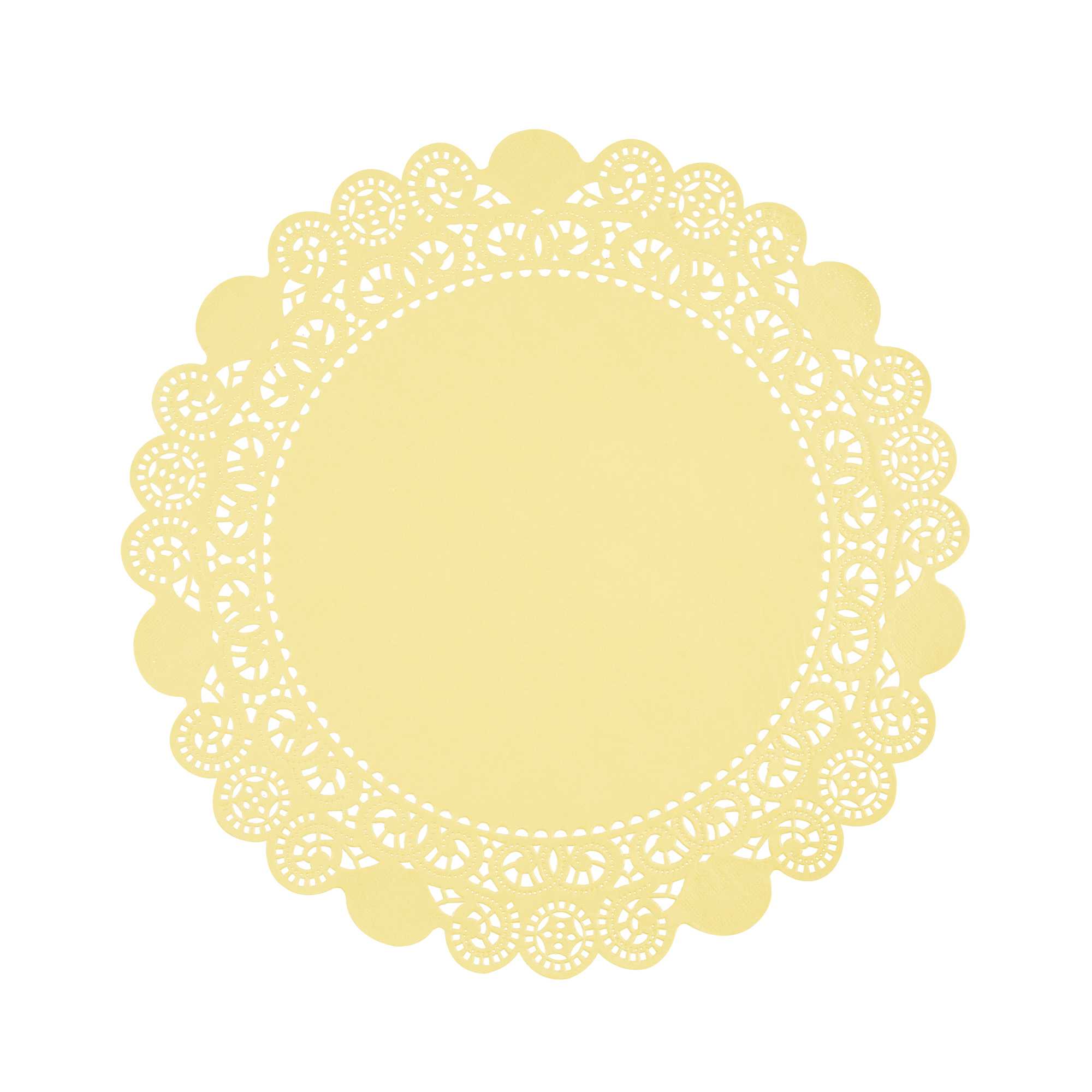 Pastry Tek Round Yellow Paper Doilies - Lace - 12" x 12" - 100 count box
