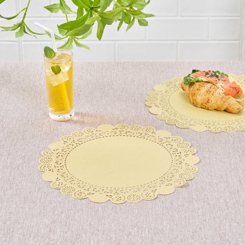 Pastry Tek Round Yellow Paper Doilies - Lace - 12" x 12" - 100 count box