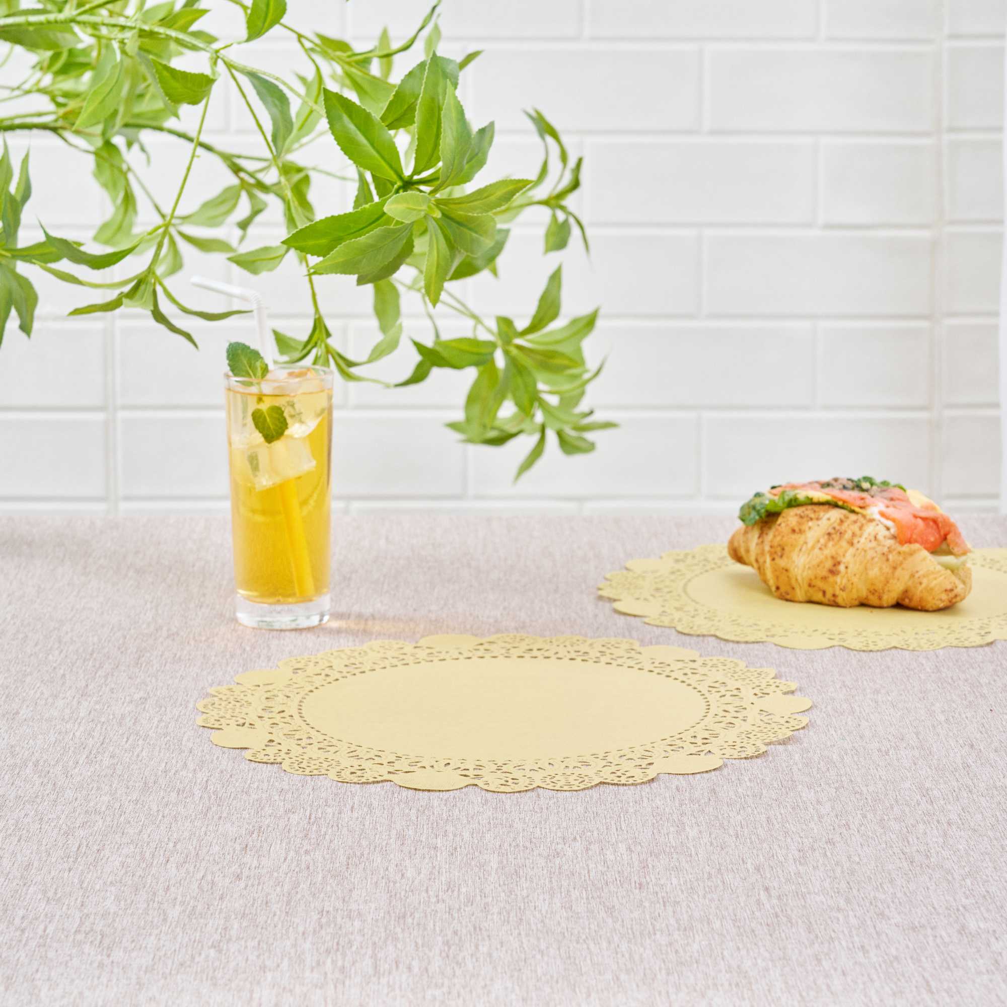 Pastry Tek Round Yellow Paper Doilies - Lace - 12" x 12" - 100 count box