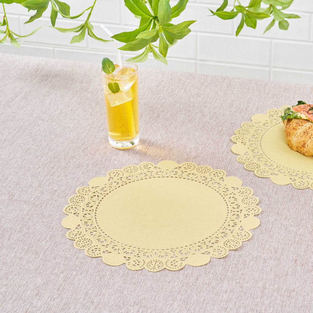 Pastry Tek Round Yellow Paper Doilies - Lace - 12" x 12" - 100 count box