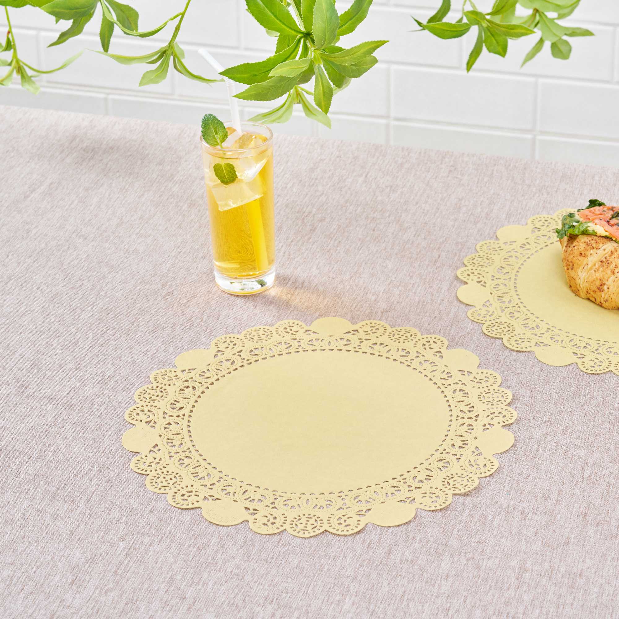 Pastry Tek Round Yellow Paper Doilies - Lace - 12" x 12" - 100 count box