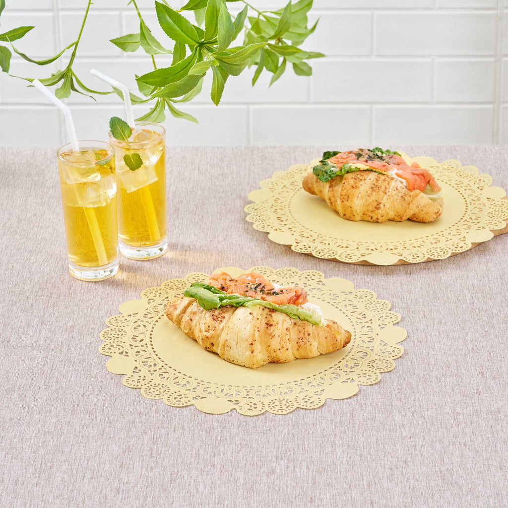 Pastry Tek Round Yellow Paper Doilies - Lace - 12" x 12" - 100 count box