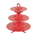 Pastry Tek Red Cardboard Cupcake Stand - 3 Tier, White Polka Dots - 13 1/2" x 13 1/2" x 14" - 1 count box