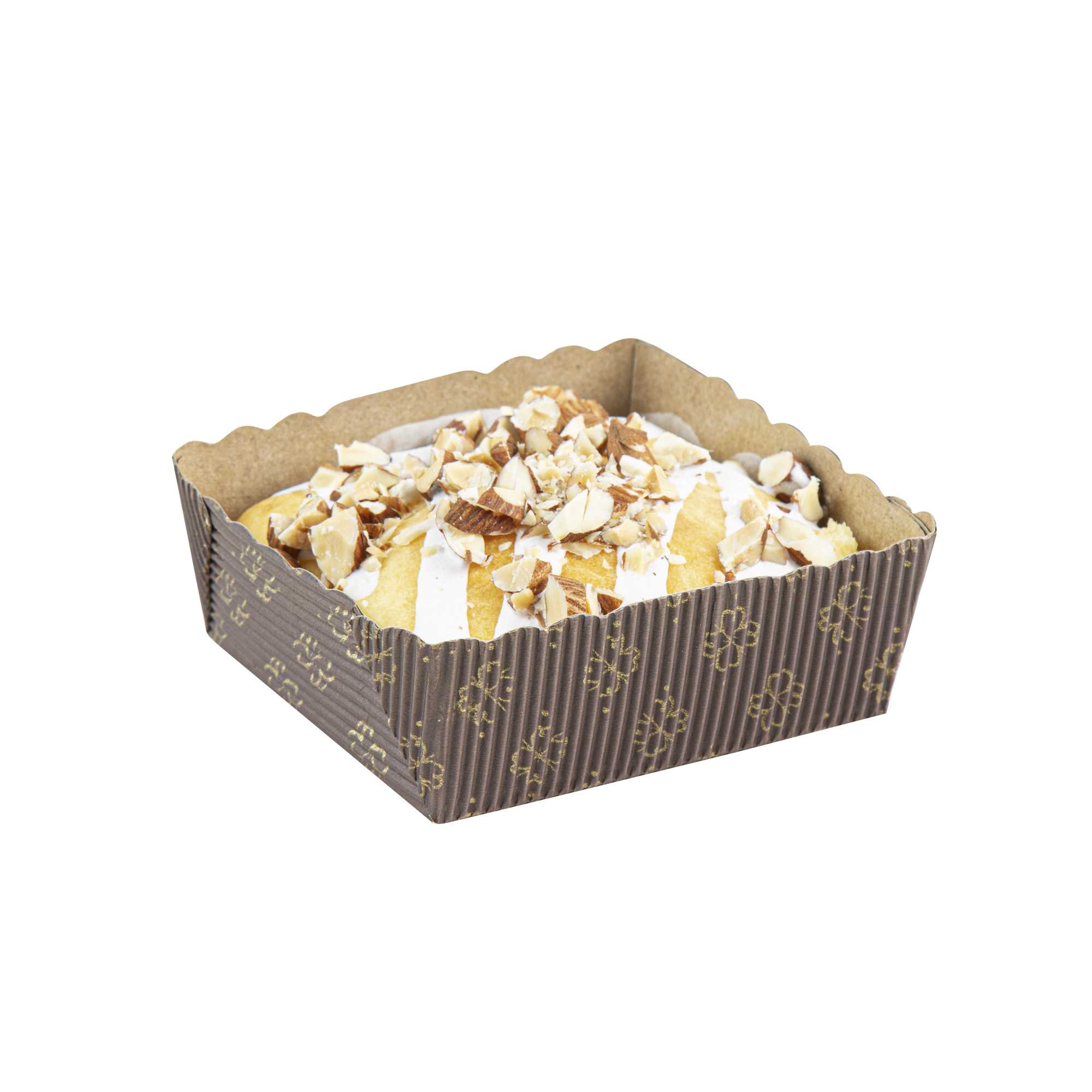 Panificio 4 oz Kraft Paper Square Baking Cup - Greaseproof, Rippled - 3" x 2 3/4" x 1 3/4" - 100 count box