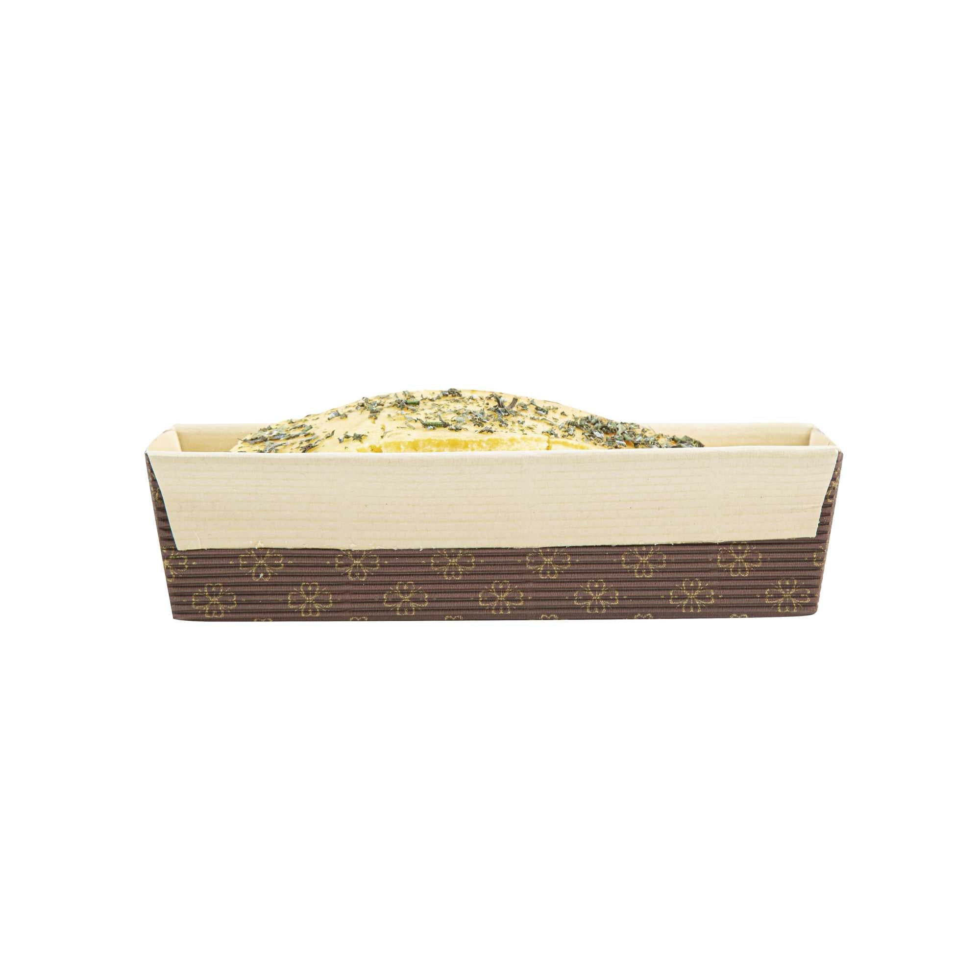 Panificio 18 oz Kraft Paper Baking Loaf Pan - Greaseproof, Rippled - 7 3/4" x 3 1/4" x 2" - 10 count box