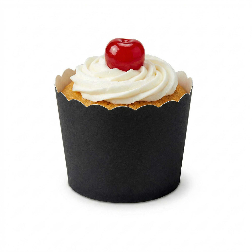Panificio 3 oz Round Black Paper Mini Baking Cup - Scalloped - 2 1/2" x 2 1/2" x 1 3/4" - 200 count box
