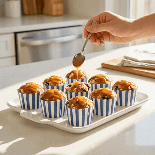 Panificio 3 oz Round Stripe Blue Paper Mini Baking Cup - Scalloped - 2 1/2" x 2 1/2" x 1 3/4" - 200 count box