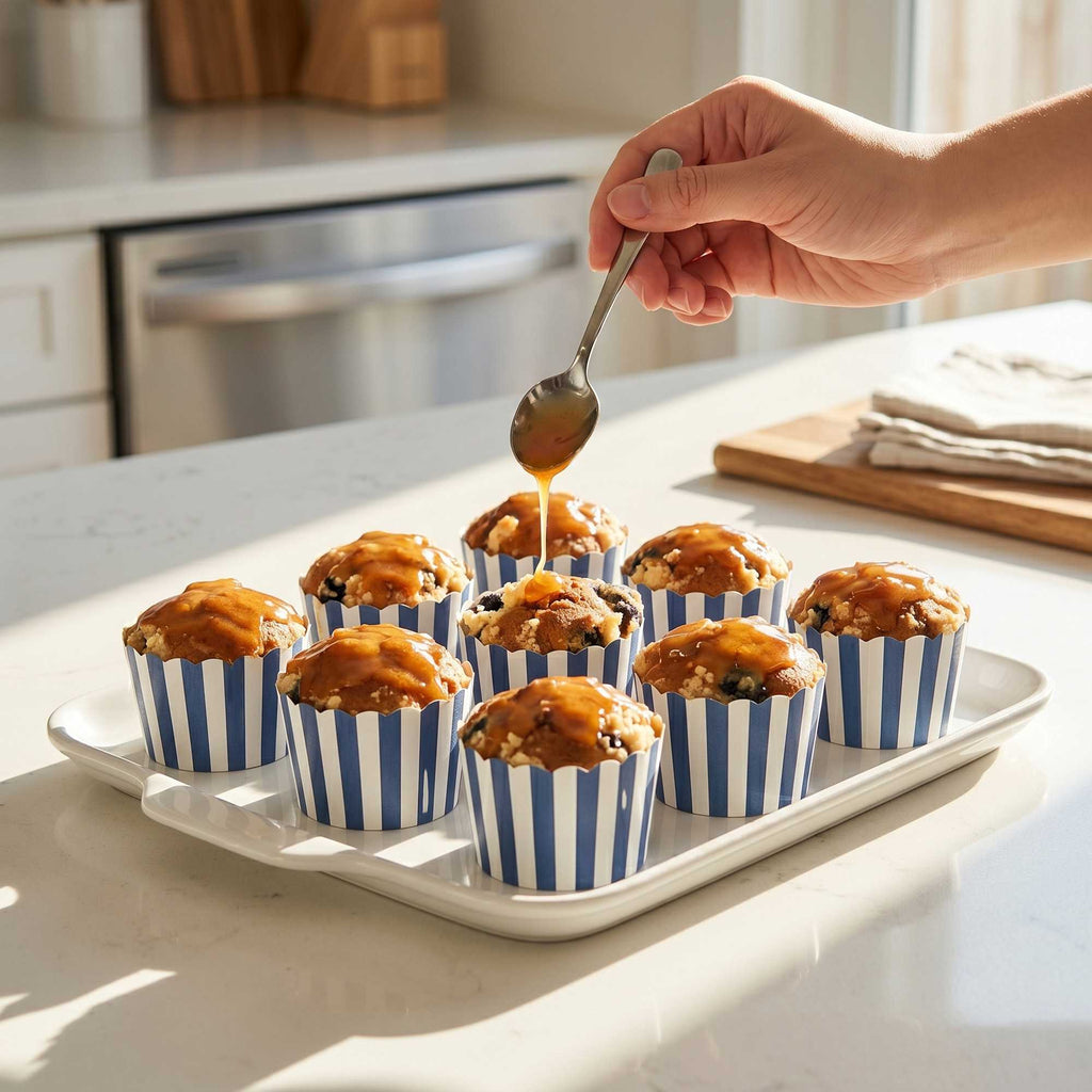 Panificio 3 oz Round Stripe Blue Paper Mini Baking Cup - Scalloped - 2 1/2" x 2 1/2" x 1 3/4" - 200 count box