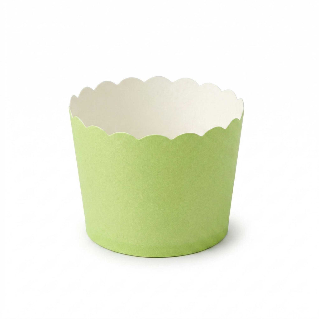 Panificio 3 oz Round Eco Green Paper Mini Baking Cup - Scalloped - 2 1/2" x 2 1/2" x 1 3/4" - 200 count box