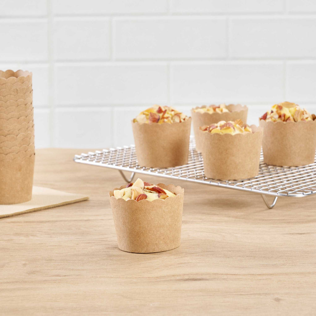 Panificio 3 oz Kraft Paper Mini Baking Cup - Scalloped - 2 1/2" x 2 1/2" x 1 3/4" - 200 count box