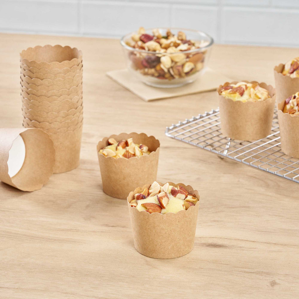 Panificio 3 oz Kraft Paper Mini Baking Cup - Scalloped - 2 1/2" x 2 1/2" x 1 3/4" - 200 count box