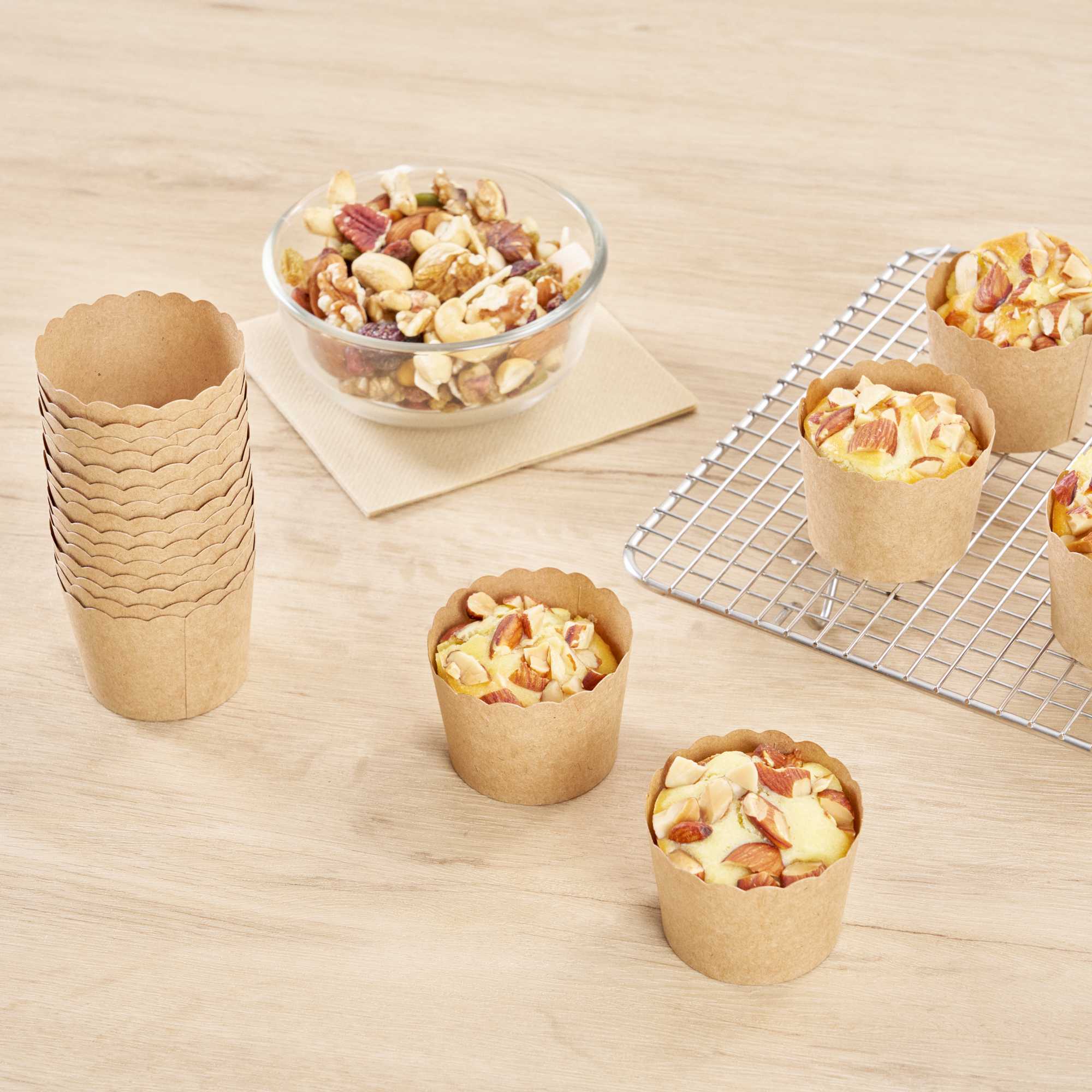 Panificio 3 oz Kraft Paper Mini Baking Cup - Scalloped - 2 1/2" x 2 1/2" x 1 3/4" - 200 count box