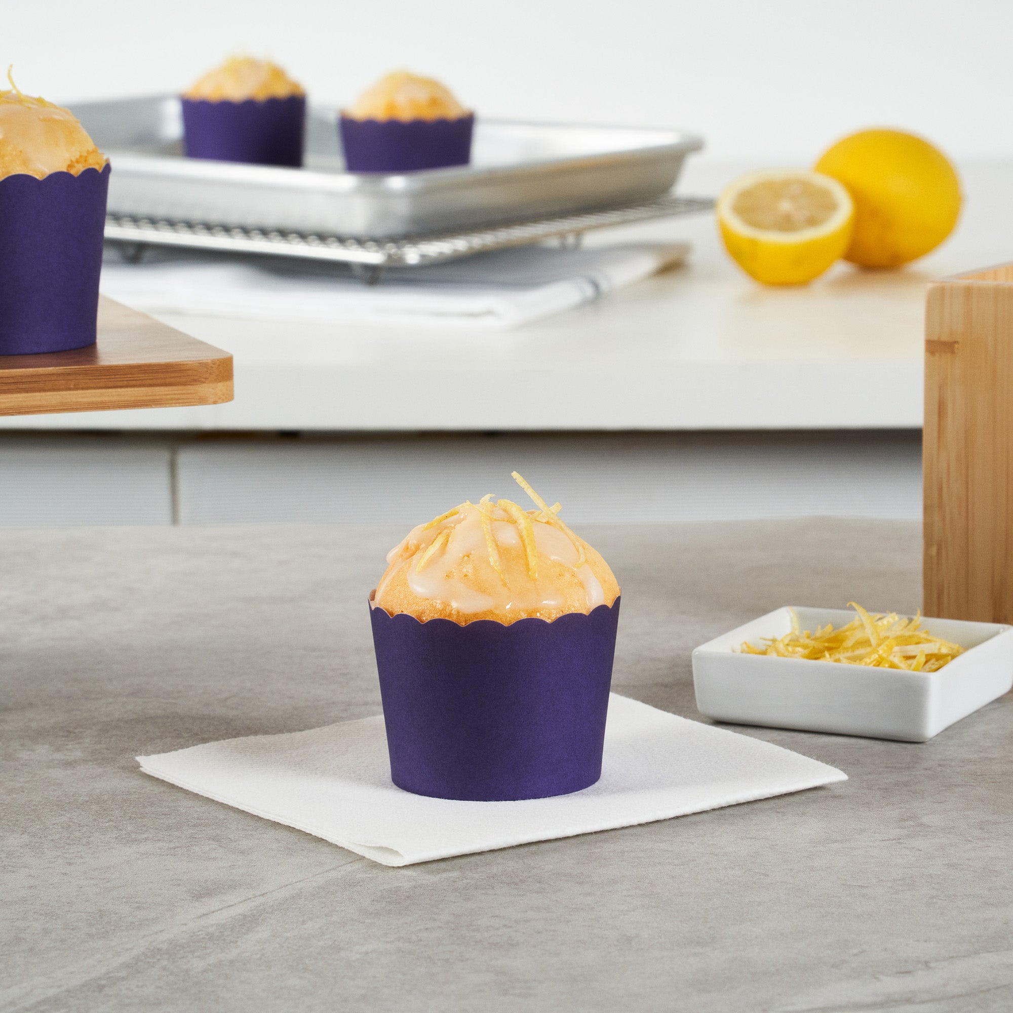 Panificio 3 oz Round Purple Paper Mini Baking Cup - Scalloped - 2 1/2" x 2 1/2" x 1 3/4" - 200 count box